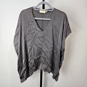 Alice and Olivia Air Silk Blouse Top Flowy Ruffle Sleeve Gray Minimal XS